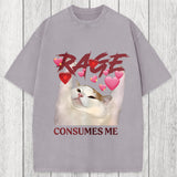 Tokyosol Rage Consumes Me Funny Cat Meme Washed T-Shirt