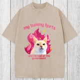 Tokyosol My Tummy Hurts Funny Cat Meme Washed T-Shirt
