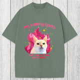Tokyosol My Tummy Hurts Funny Cat Meme Washed T-Shirt