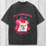 Tokyosol My Tummy Hurts Funny Cat Meme Washed T-Shirt