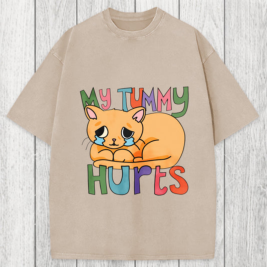 Tokyosol My Tummy Hurts Cat Washed T-Shirt