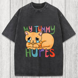 Tokyosol My Tummy Hurts Cat Washed T-Shirt