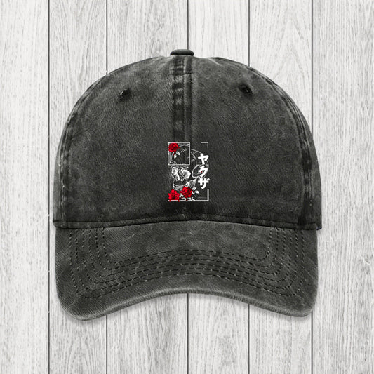 Tokyosol Skull Roses Japanese Aesthetic Washed Cap