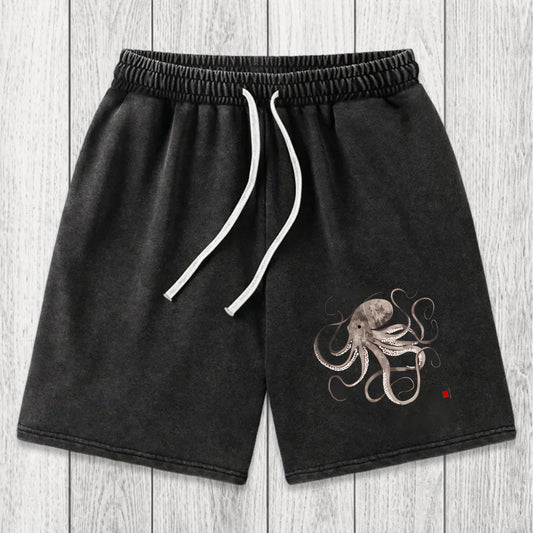 Tokyosol Octopus Japanese Calligraphy Washed Shorts