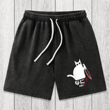 Tokyosol A Puzzled Cat Holding A Knife Washed Shorts