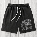 Tokyosol Creepy Cat Anime Horror Anteater Washed Shorts