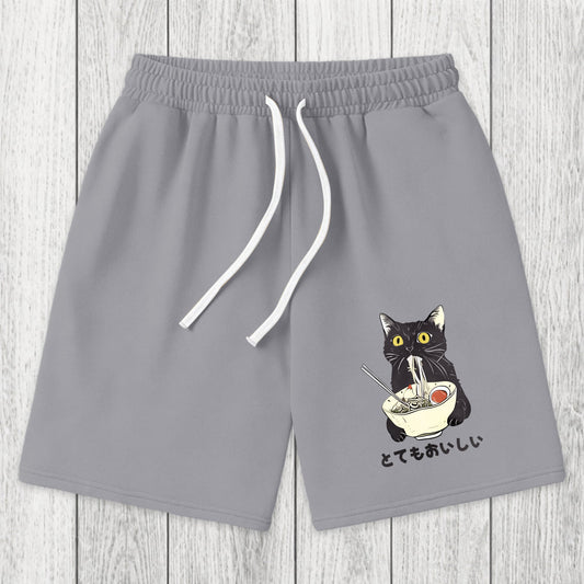 Tokyosol Cats Eat Ramen Noodles Washed Shorts