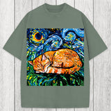 Tokyosol Orange Tabby Night full Washed T-Shirt
