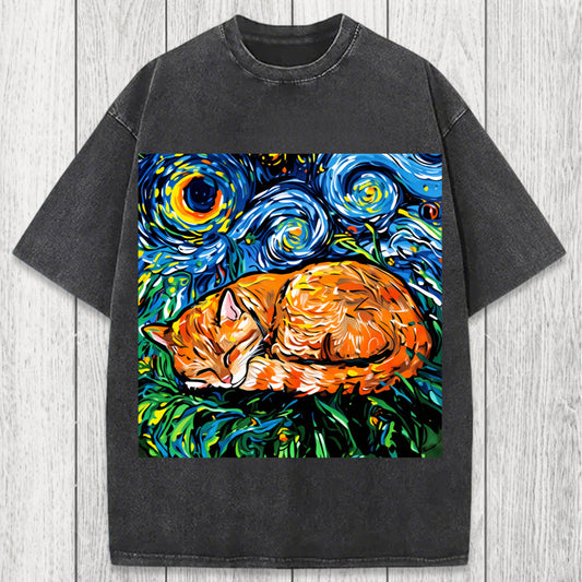 Tokyosol Orange Tabby Night full Washed T-Shirt