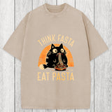 Tokyosol Think Fast Eat Pasta Funny Cat Washed T-Shirt