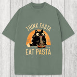 Tokyosol Think Fast Eat Pasta Funny Cat Washed T-Shirt