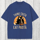 Tokyosol Think Fast Eat Pasta Funny Cat Washed T-Shirt