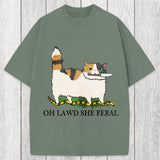 Tokyosol Oh Lawd She Feral Funny Cat Meme Washed T-Shirt