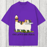 Tokyosol Oh Lawd She Feral Funny Cat Meme Washed T-Shirt