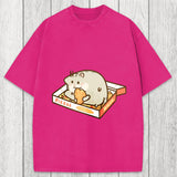 Tokyosol Cute Hamster Pizza Washed T-Shirt
