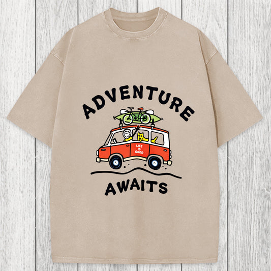 Tokyosol Adventure Awaits Washed T-Shirt