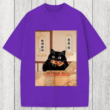 Tokyosol Black Cat Pizza Ukiyo-e Washed T-Shirt