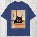 Tokyosol Black Cat Pizza Ukiyo-e Washed T-Shirt