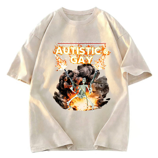 Tokyosol Autistic and Gay Skeleton Explosion Washed T-Shirt