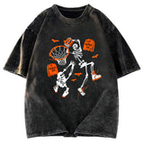 Tokyosol Skeleton Dunking Basketball Halloween Washed T-Shirt