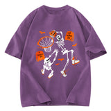 Tokyosol Skeleton Dunking Basketball Halloween Washed T-Shirt