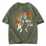 Tokyosol Skeleton Dunking Basketball Halloween Washed T-Shirt