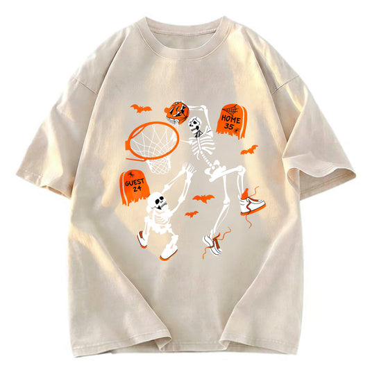 Tokyosol Skeleton Dunking Basketball Halloween Washed T-Shirt
