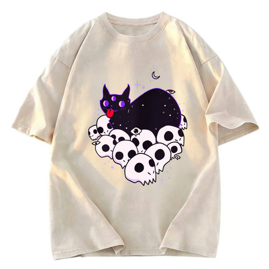 Tokyosol Cute Goth Cat Washed T-Shirt