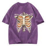 Tokyosol Halloween Skeleton Rib Vintage Washed T-Shirt