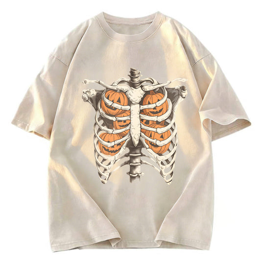 Tokyosol Halloween Skeleton Rib Vintage Washed T-Shirt