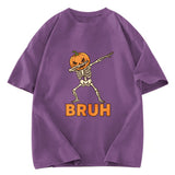 Tokyosol Halloween Pumpkin Head Dabbing Skeleton Washed T-Shirt