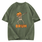 Tokyosol Halloween Pumpkin Head Dabbing Skeleton Washed T-Shirt