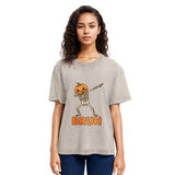 Tokyosol Halloween Pumpkin Head Dabbing Skeleton Washed T-Shirt