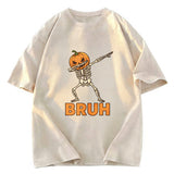 Tokyosol Halloween Pumpkin Head Dabbing Skeleton Washed T-Shirt
