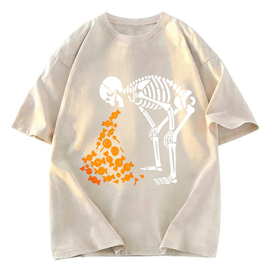 Tokyosol Candies Funny Halloween Skeleton Washed T-Shirt