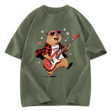 Tokyosol Cute Bear Guitar Valentine Washed T-Shirt