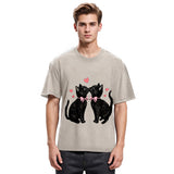 Tokyosol Cute Kissing Cat Washed T-Shirt
