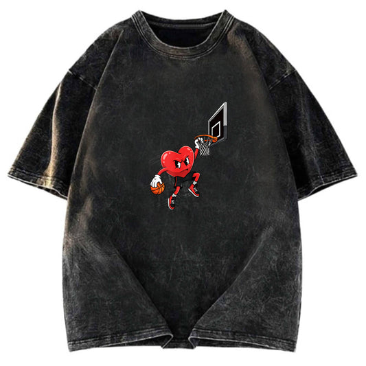 Tokyosol Basketball Heart Dunk Valentine Washed T-shirt
