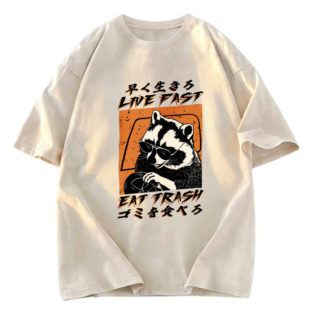 Tokyosol Raccoon Live Fast Eat Trash Washed T Shirt