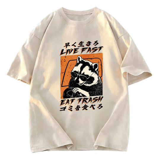 Tokyosol Raccoon Live Fast Eat Trash Washed T Shirt