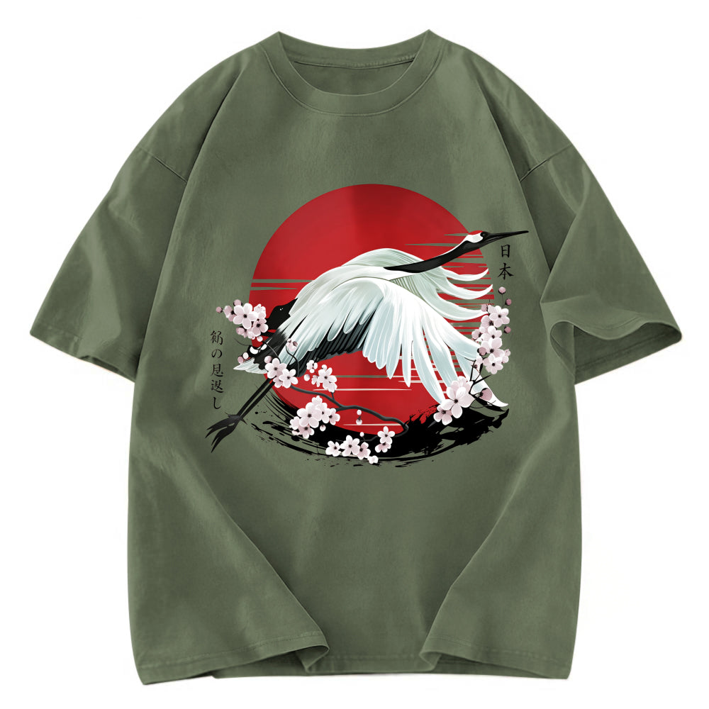 Tokyosol Japanese Crane Tsuru Washed T Shirt