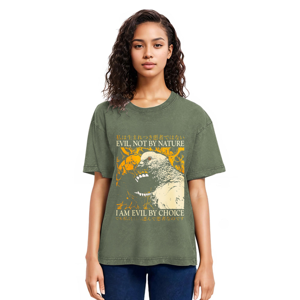 Tokyosol Evil By Choice Funny Japanese Pigeon Washed T Shirt