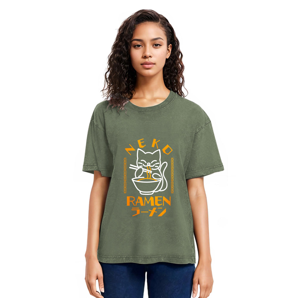 Tokyosol Cat Obsessed With Ramen Washed T Shirt