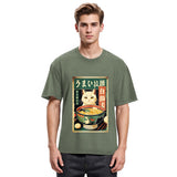 Tokyosol White Cat Eating Ramen Washed T Shirt