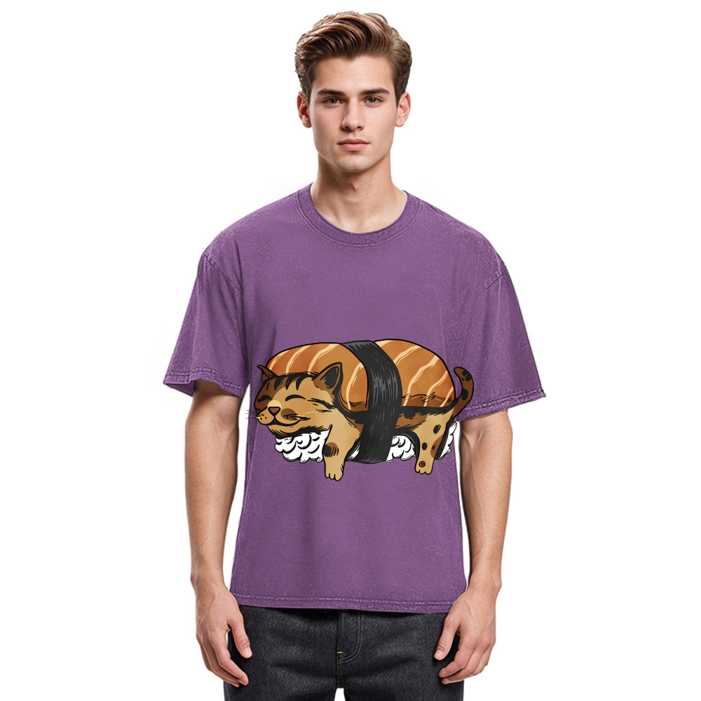 Tokyosol Nigiri Sushi With Cat Filling Washed T Shirt