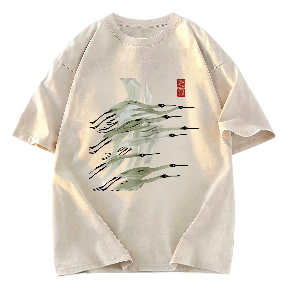 Tokyosol Flock Of Cranes In Flight Washed T Shirt
