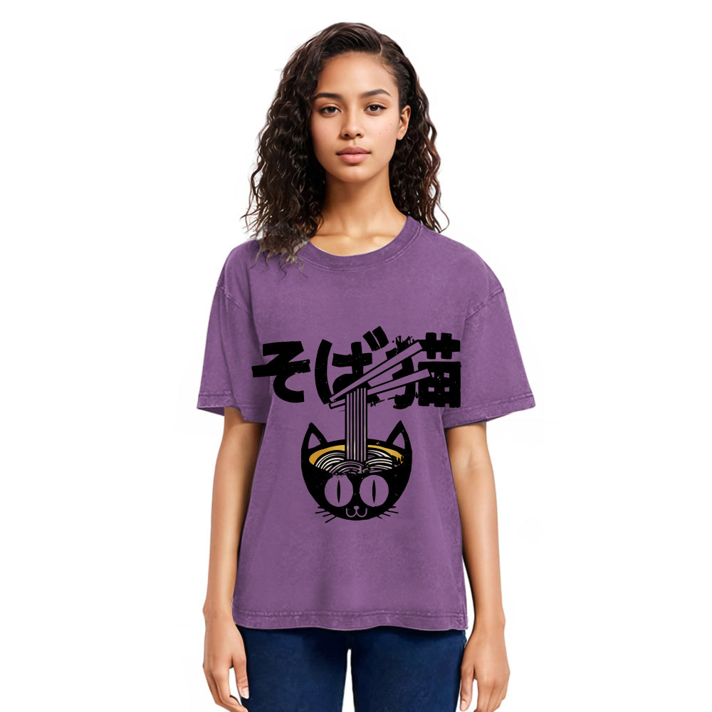 Tokyosol Cat Ramen Bowl Washed T Shirt