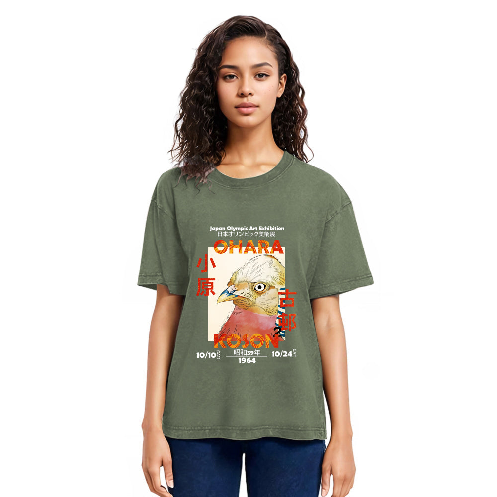 Tokyosol Japanese Bird Poster Washed T Shirt