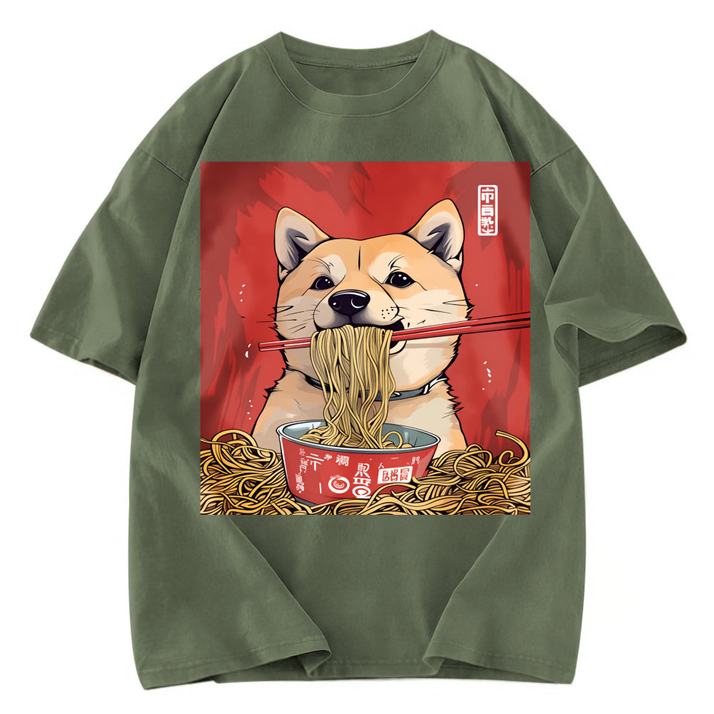 Tokyosol Shiba Lnu Eating Ramen Washed T Shirt