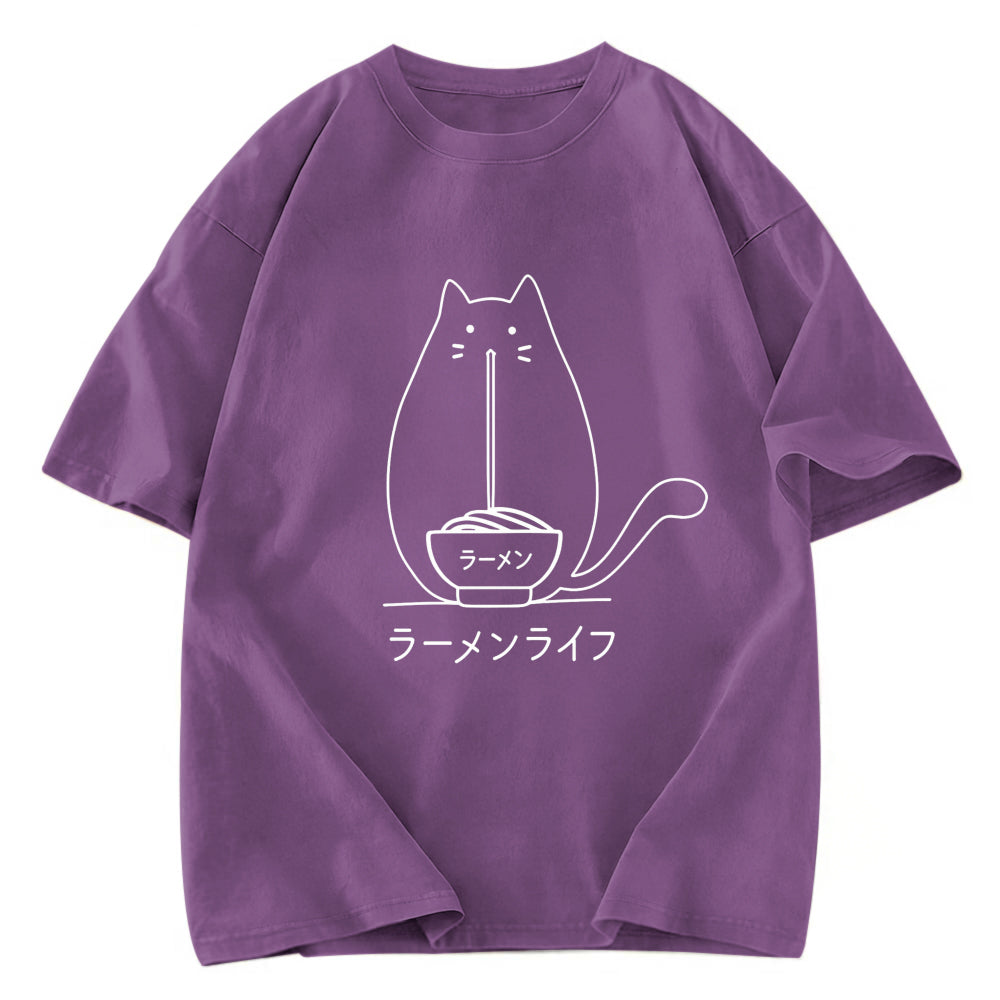 Tokyosol Ramen Cat Washed Zip T Shirt